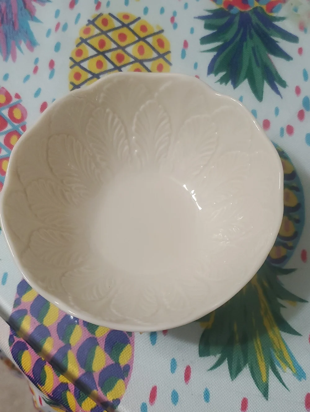 Lenox Cream Ceramic Leaf-Embossed Serving Bowl - Home Dining